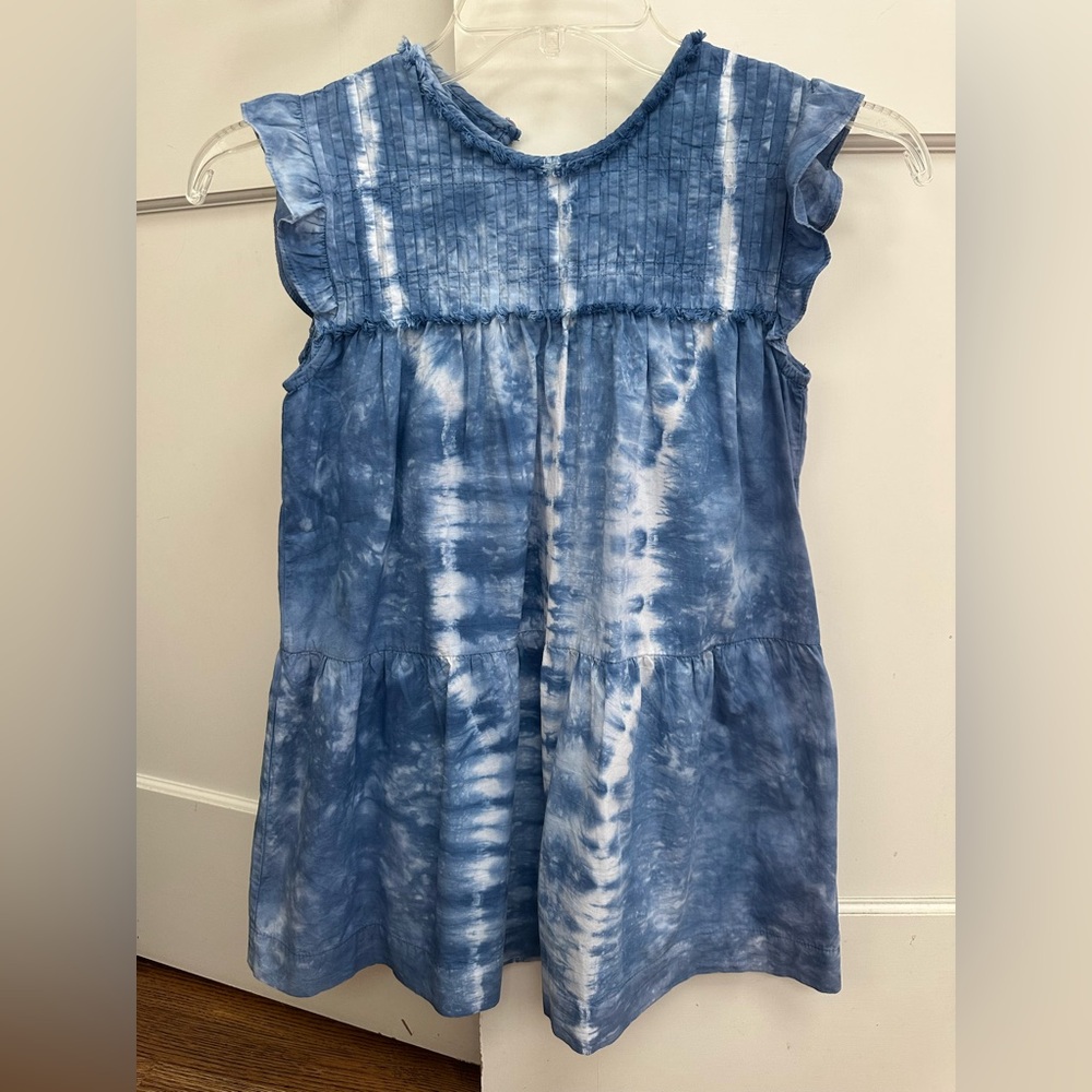 Macrae Skye Pixie flutter sleeve dress blue and white shibori size 10